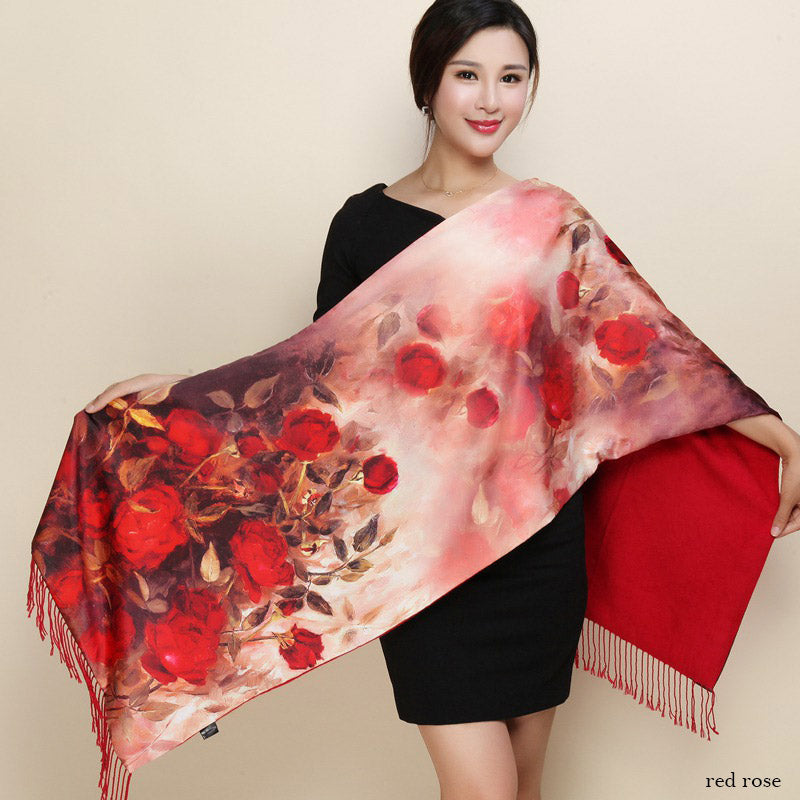 Satin Double-layer Shawl Cheongsam With Mum's Elder Scarf