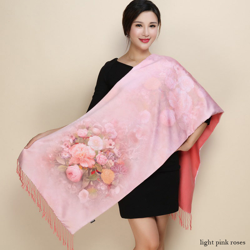 Satin Double-layer Shawl Cheongsam With Mum's Elder Scarf