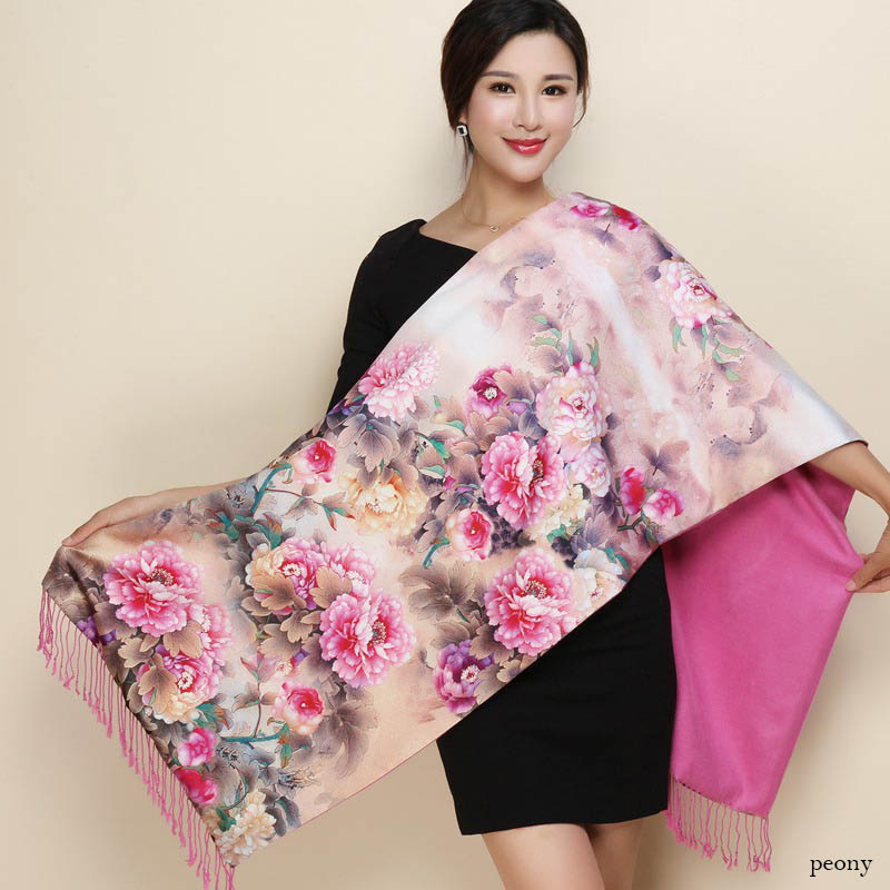 Satin Double-layer Shawl Cheongsam With Mum's Elder Scarf