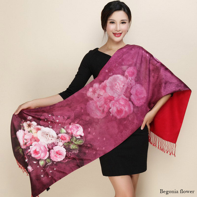 Satin Double-layer Shawl Cheongsam With Mum's Elder Scarf