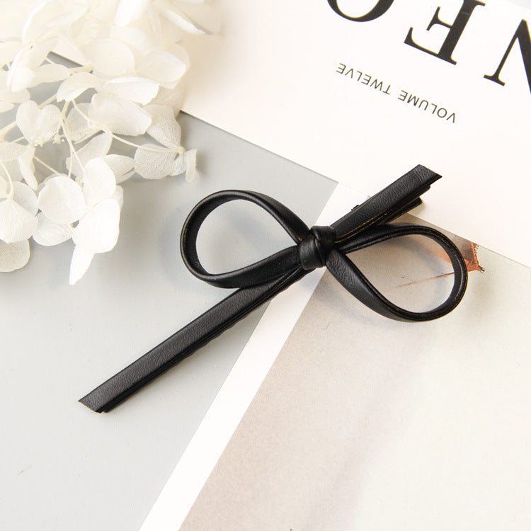 Korean Version Of Simple Bowknot Pu Leather Bow Hairpin Hairpin Headdress