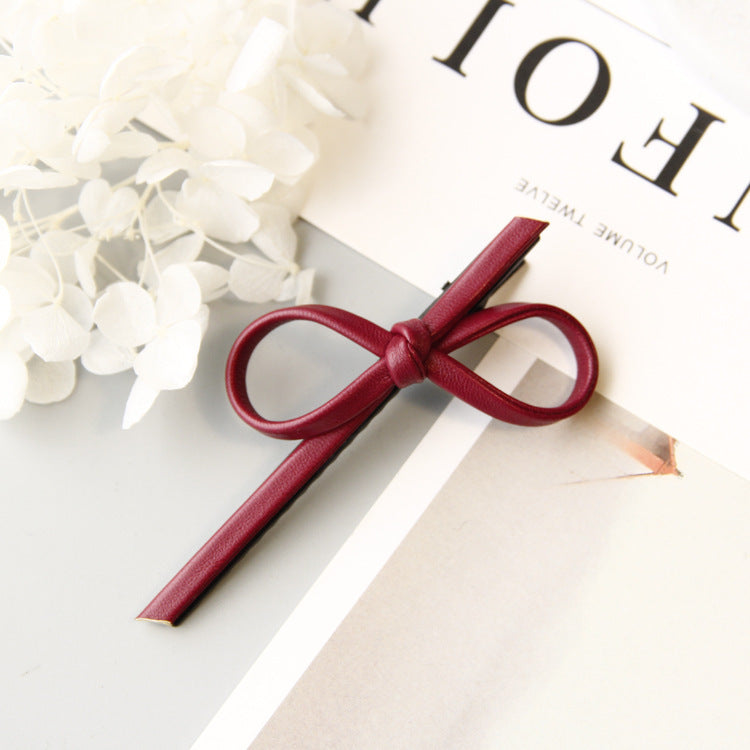 Korean Version Of Simple Bowknot Pu Leather Bow Hairpin Hairpin Headdress