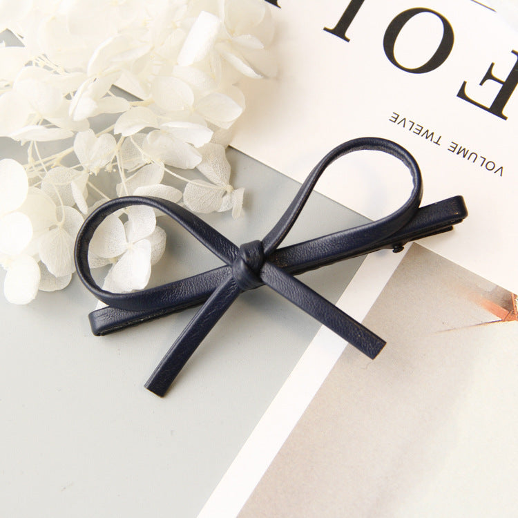 Korean Version Of Simple Bowknot Pu Leather Bow Hairpin Hairpin Headdress