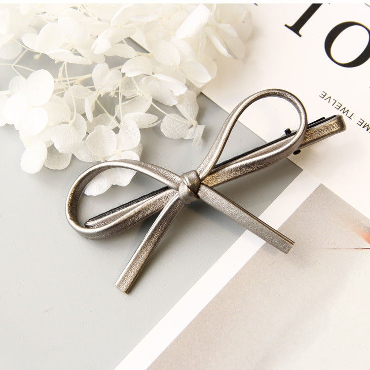 Korean Version Of Simple Bowknot Pu Leather Bow Hairpin Hairpin Headdress