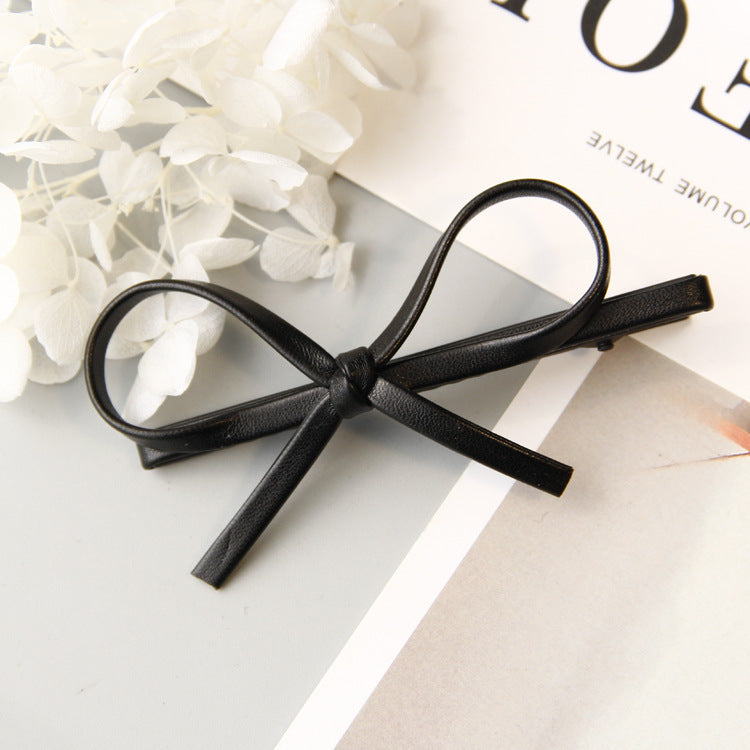 Korean Version Of Simple Bowknot Pu Leather Bow Hairpin Hairpin Headdress