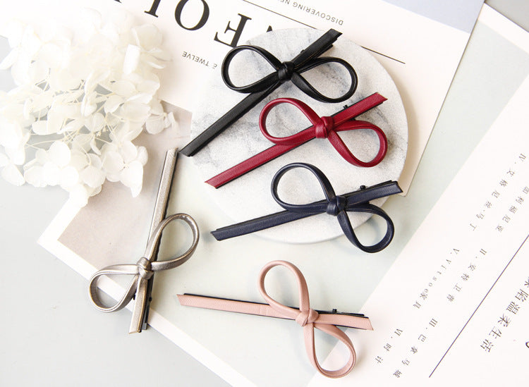 Korean Version Of Simple Bowknot Pu Leather Bow Hairpin Hairpin Headdress
