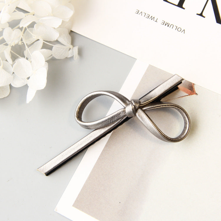 Korean Version Of Simple Bowknot Pu Leather Bow Hairpin Hairpin Headdress