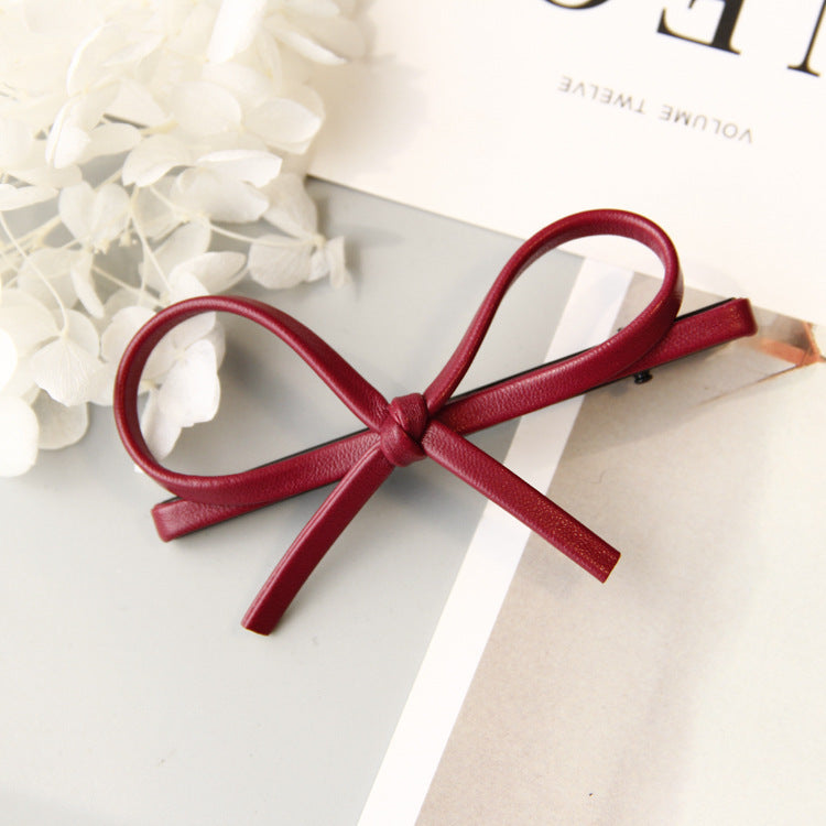 Korean Version Of Simple Bowknot Pu Leather Bow Hairpin Hairpin Headdress