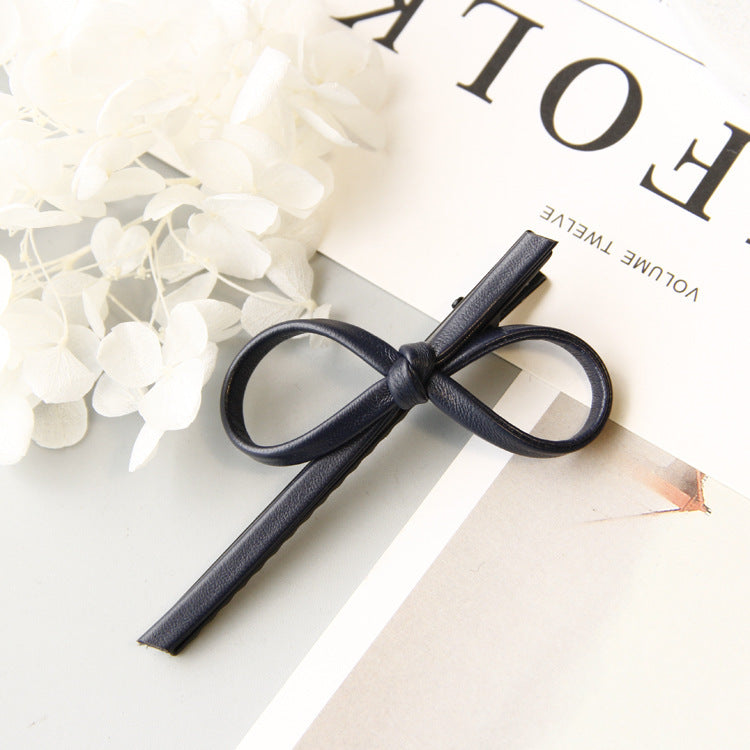 Korean Version Of Simple Bowknot Pu Leather Bow Hairpin Hairpin Headdress