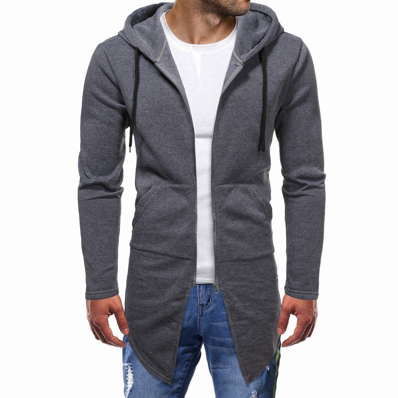 Solid Color Mid Length Large Size Men's Hooded Sweater Casual Zipper Cardigan