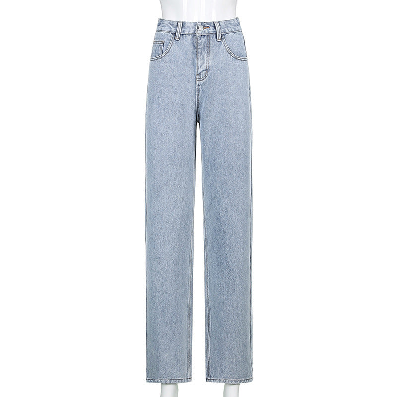 European And American Women's New Jeans Fried Street Ins Retro High Waist Butterfly Print Loose Straight Jeans