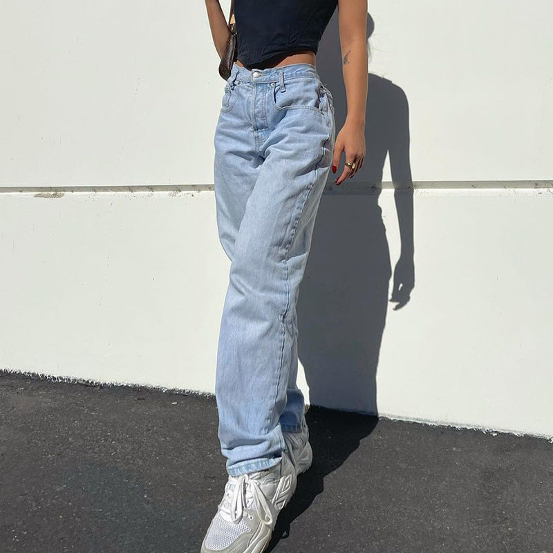 European And American Women's New Jeans Fried Street Ins Retro High Waist Butterfly Print Loose Straight Jeans