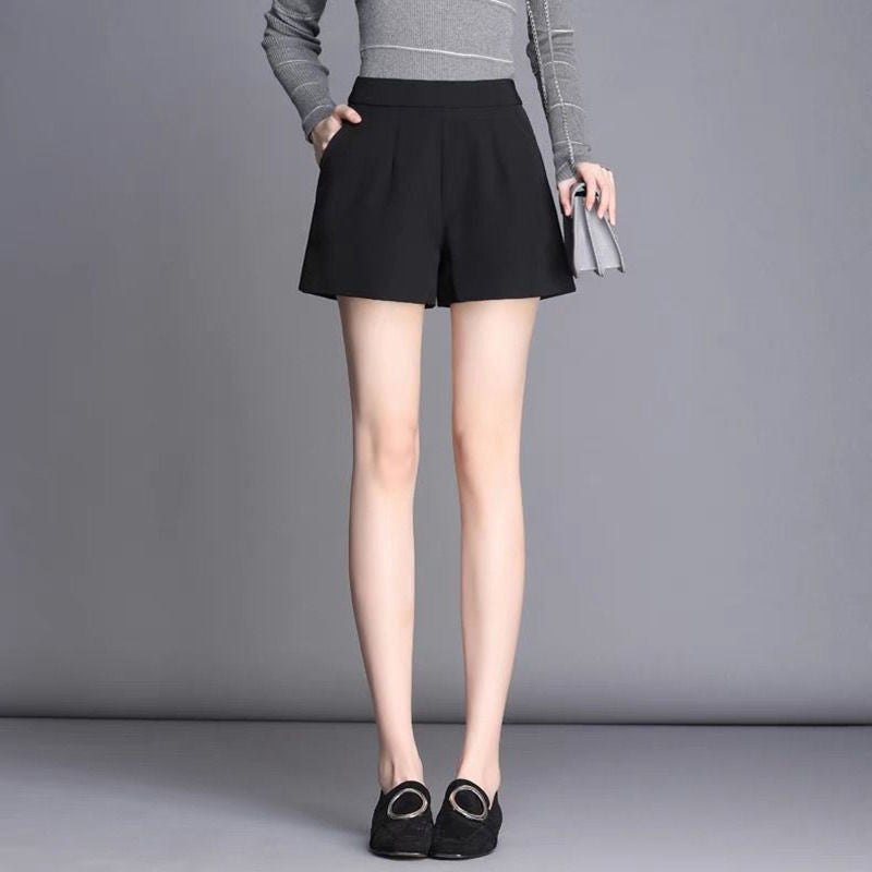 line Plus Size Shorts Women Spring and Autumn High Waist Wide Legs