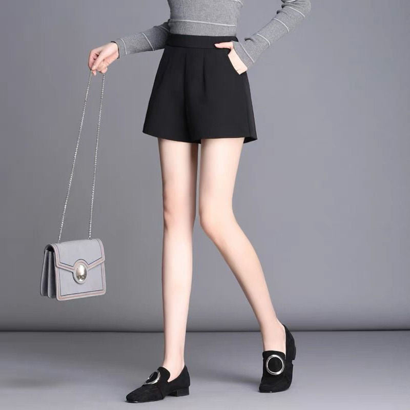 line Plus Size Shorts Women Spring and Autumn High Waist Wide Legs