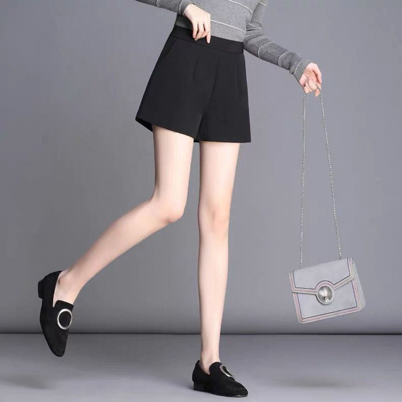line Plus Size Shorts Women Spring and Autumn High Waist Wide Legs
