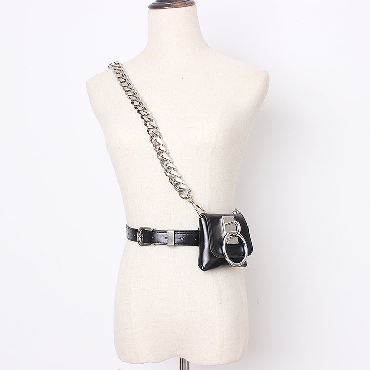 Concave Shape Metal Ring Pig Nose Thick Chain Dual Purpose Coin Purse Messenger Bag Waist Bag