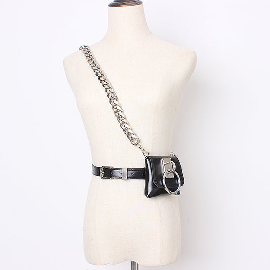 Concave Shape Metal Ring Pig Nose Thick Chain Dual Purpose Coin Purse Messenger Bag Waist Bag