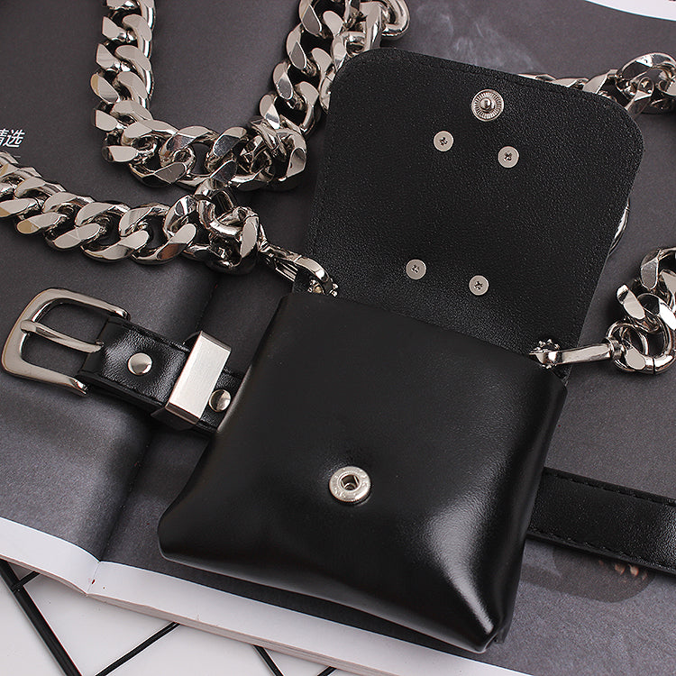 Concave Shape Metal Ring Pig Nose Thick Chain Dual Purpose Coin Purse Messenger Bag Waist Bag