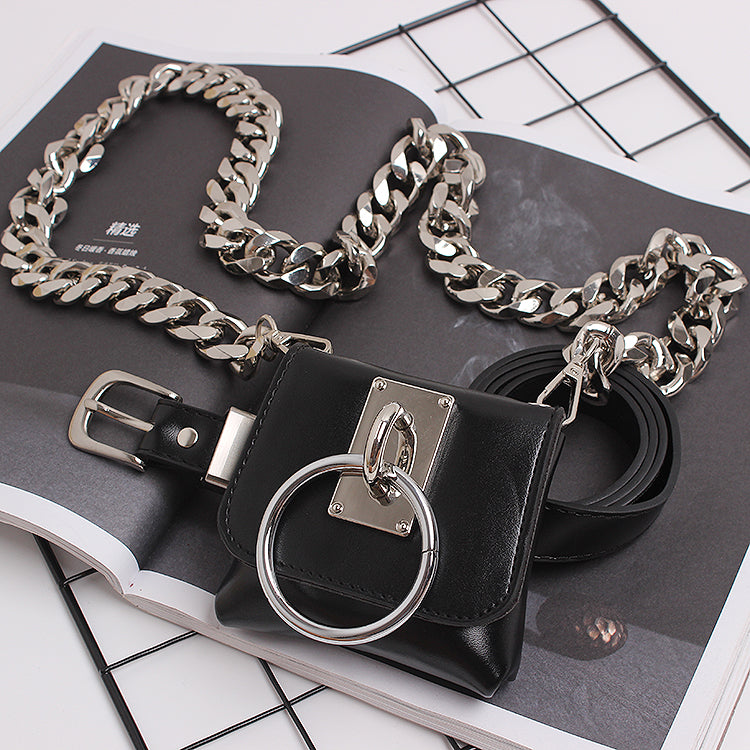 Concave Shape Metal Ring Pig Nose Thick Chain Dual Purpose Coin Purse Messenger Bag Waist Bag