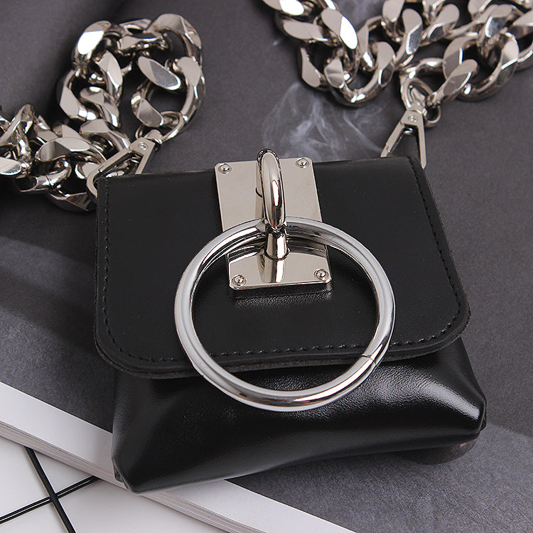 Concave Shape Metal Ring Pig Nose Thick Chain Dual Purpose Coin Purse Messenger Bag Waist Bag