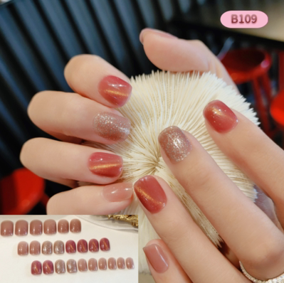 Bærbare kunstige negle, færdig manicure, aftagelig opal, lang