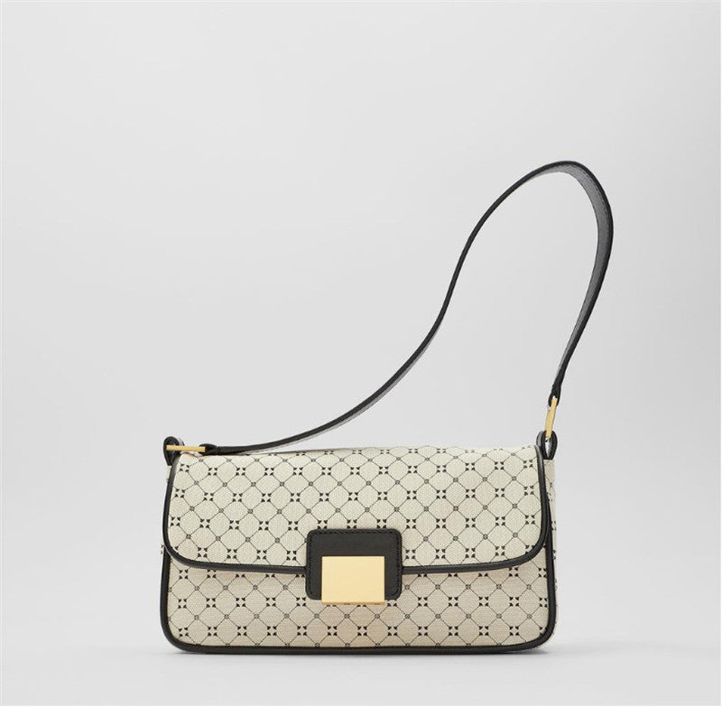 Colorblock Baguette Bag Geometric Print Shoulder Bag