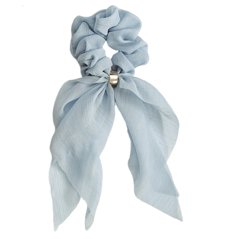 Streamer hair ring new double bow silver ribbon