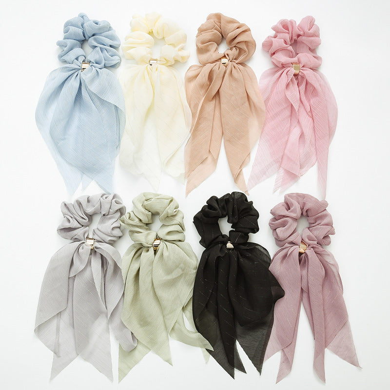 Streamer hair ring new double bow silver ribbon