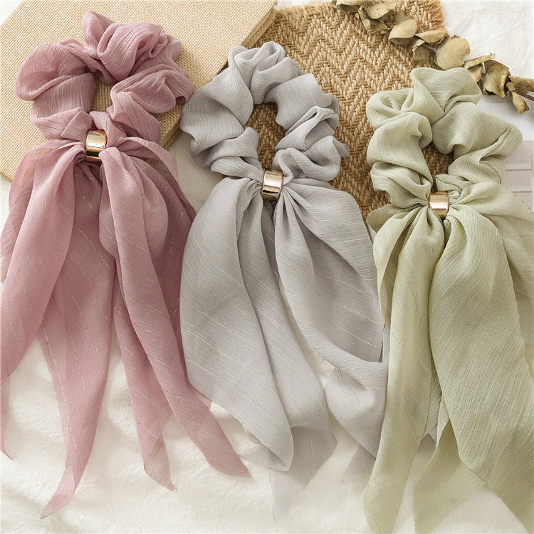 Streamer hair ring new double bow silver ribbon