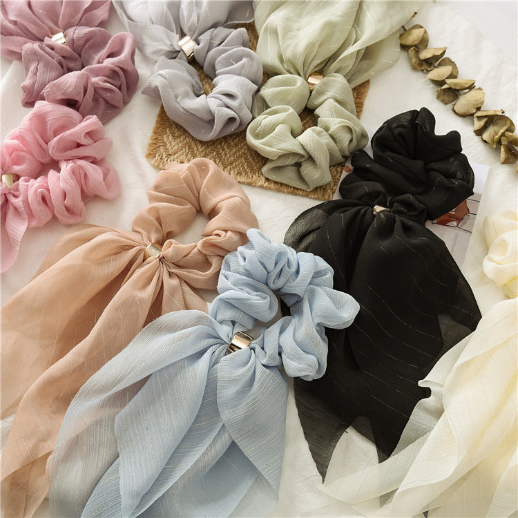 Streamer hair ring new double bow silver ribbon