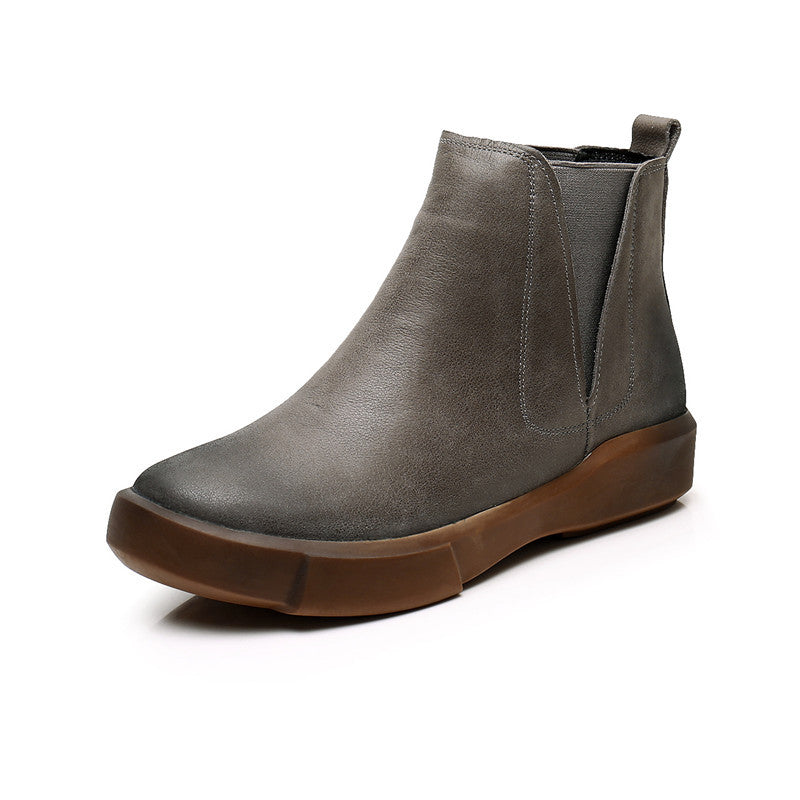 Retro Large Size Beef Tendon Sole Short Boots Women