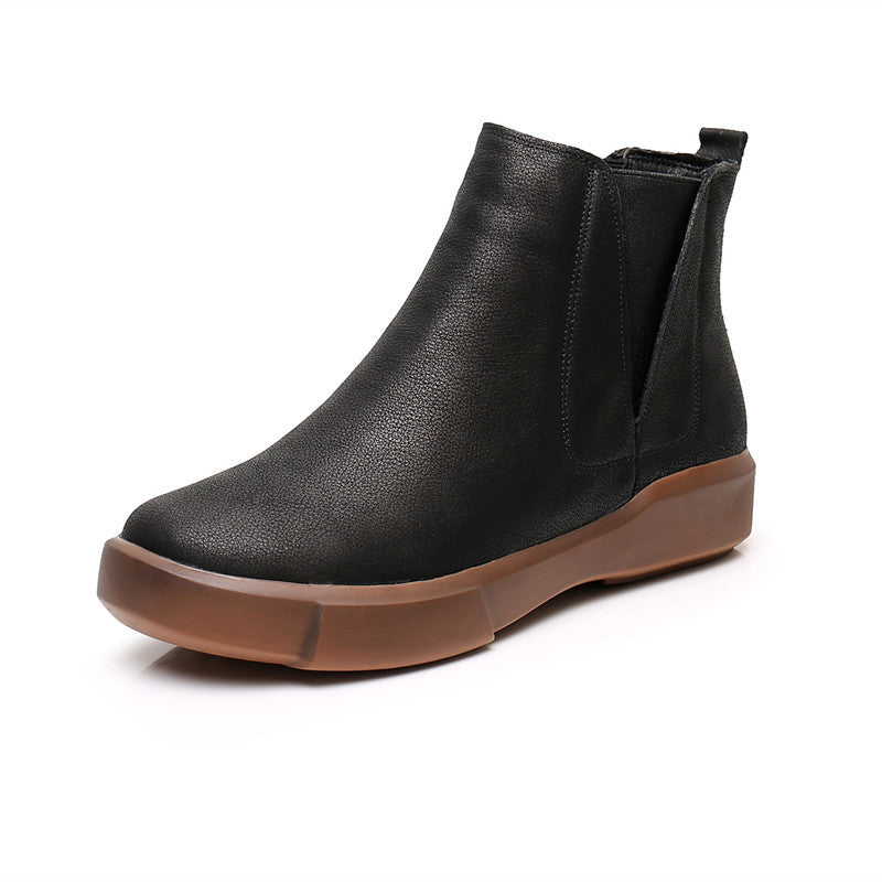 Retro Large Size Beef Tendon Sole Short Boots Women