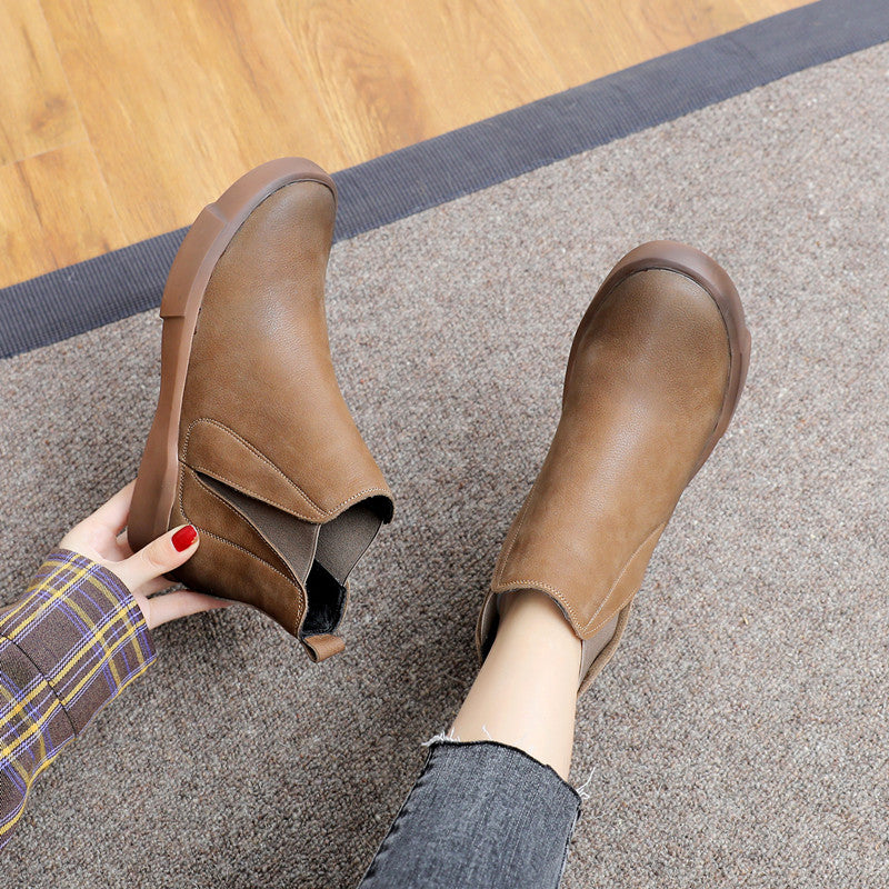 Retro Large Size Beef Tendon Sole Short Boots Women