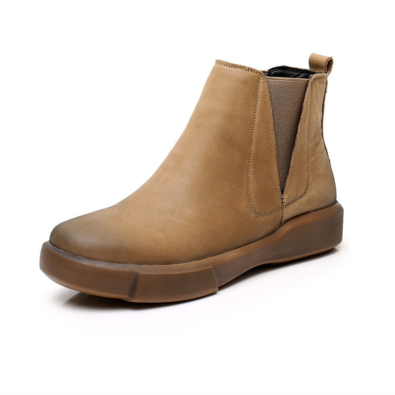 Retro Large Size Beef Tendon Sole Short Boots Women