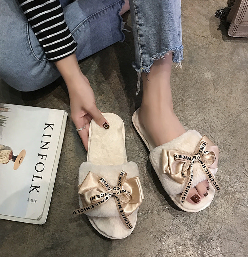 One-word Cotton Drag Street Non-slip Fur Shoes