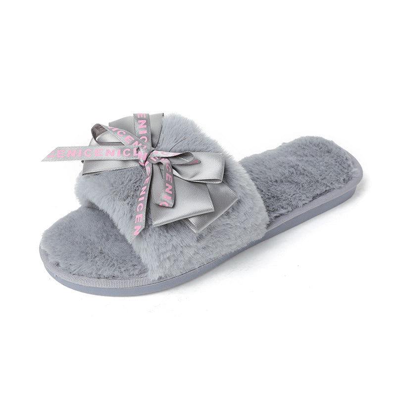 One-word Cotton Drag Street Non-slip Fur Shoes