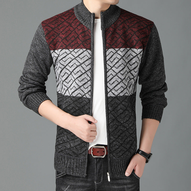 Stand-Up Collar Color-Blocking Outer Wear Sweater