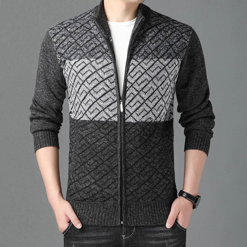 Stand-Up Collar Color-Blocking Outer Wear Sweater