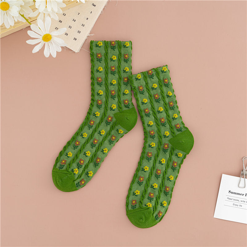 Fashion Simple Floral Retro Women's Tube Socks