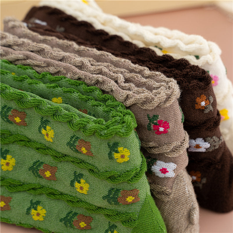 Fashion Simple Floral Retro Women's Tube Socks