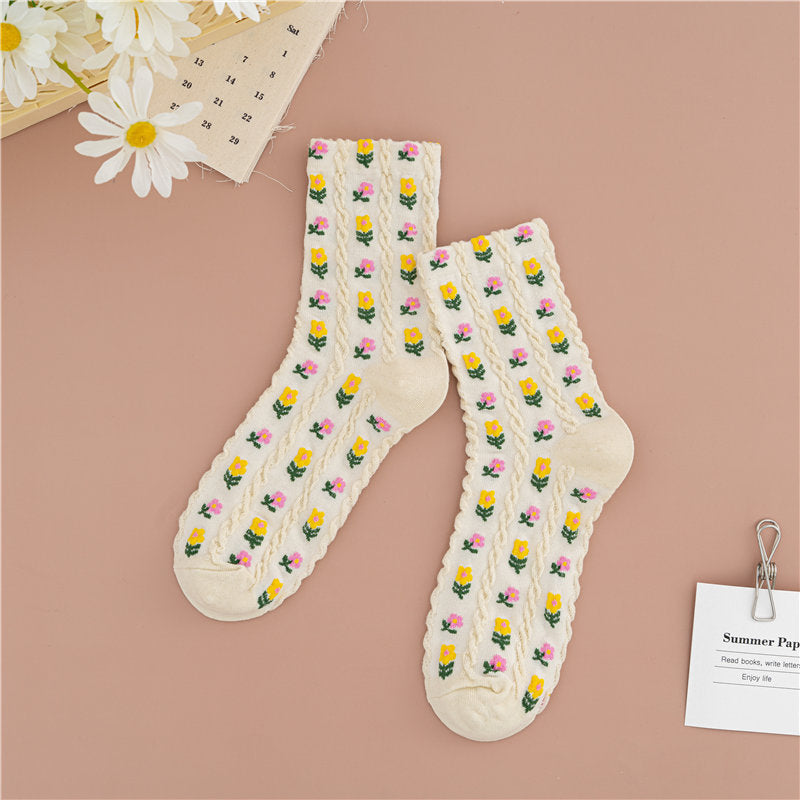 Fashion Simple Floral Retro Women's Tube Socks