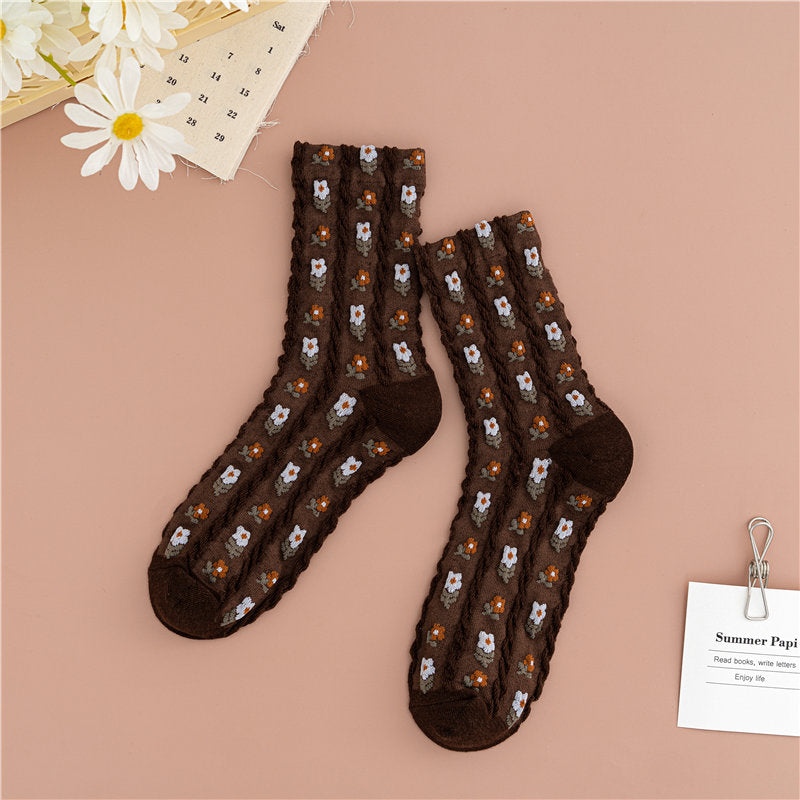 Fashion Simple Floral Retro Women's Tube Socks