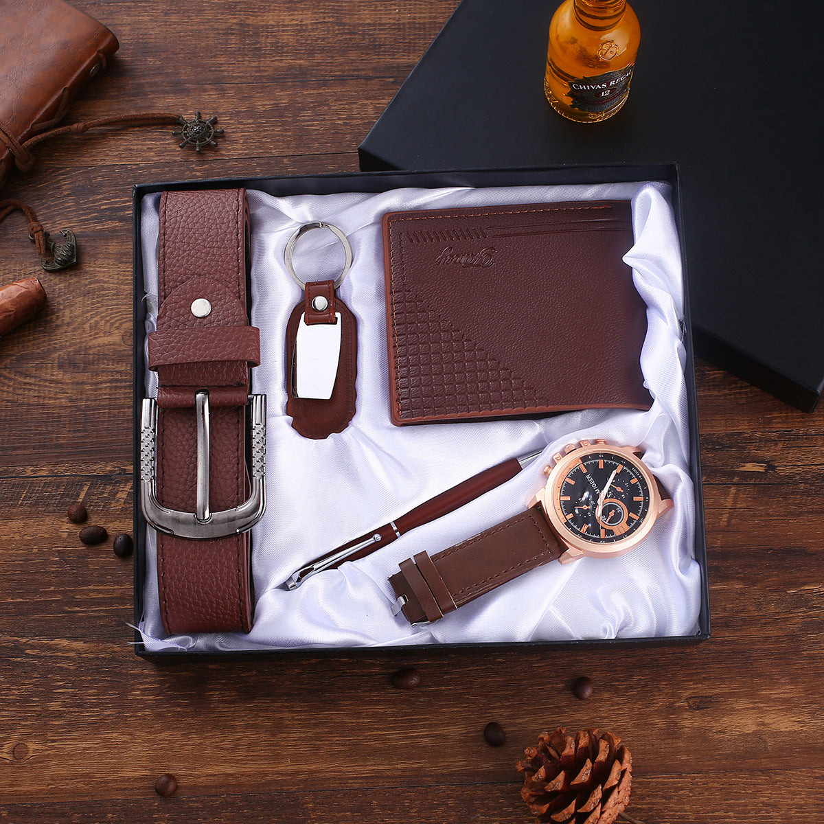 Leather Belt Wallet Key Chain Large Dial Boutique Set