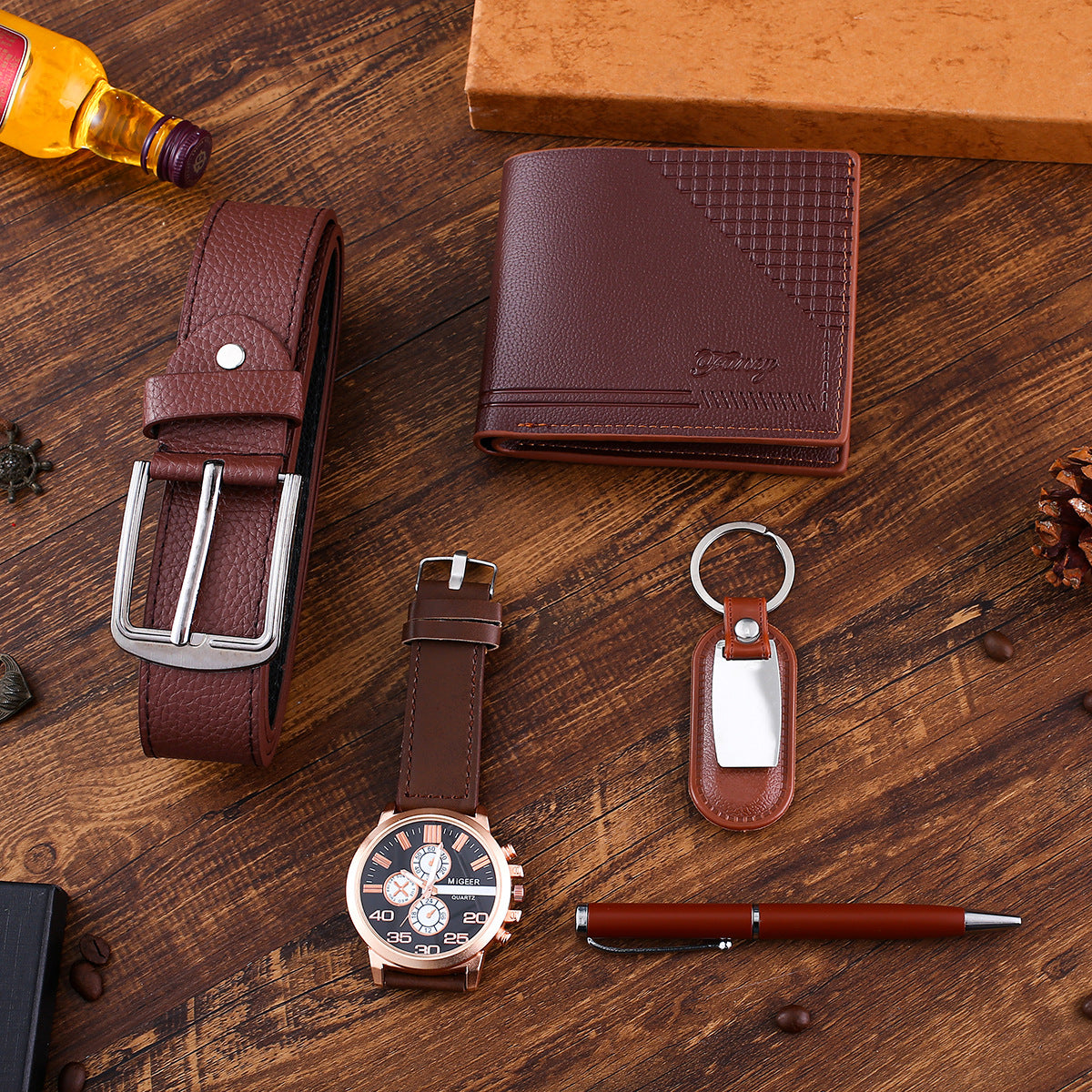 Leather Belt Wallet Key Chain Large Dial Boutique Set