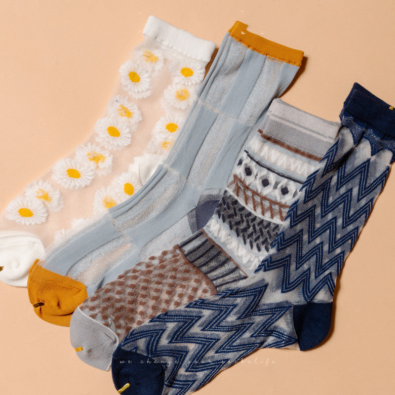 Sweet Princess Style Crystal Socks Summer Thin Tube Trend