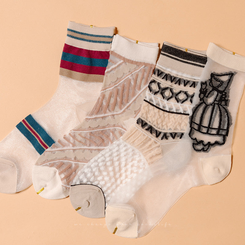 Sweet Princess Style Crystal Socks Summer Thin Tube Trend