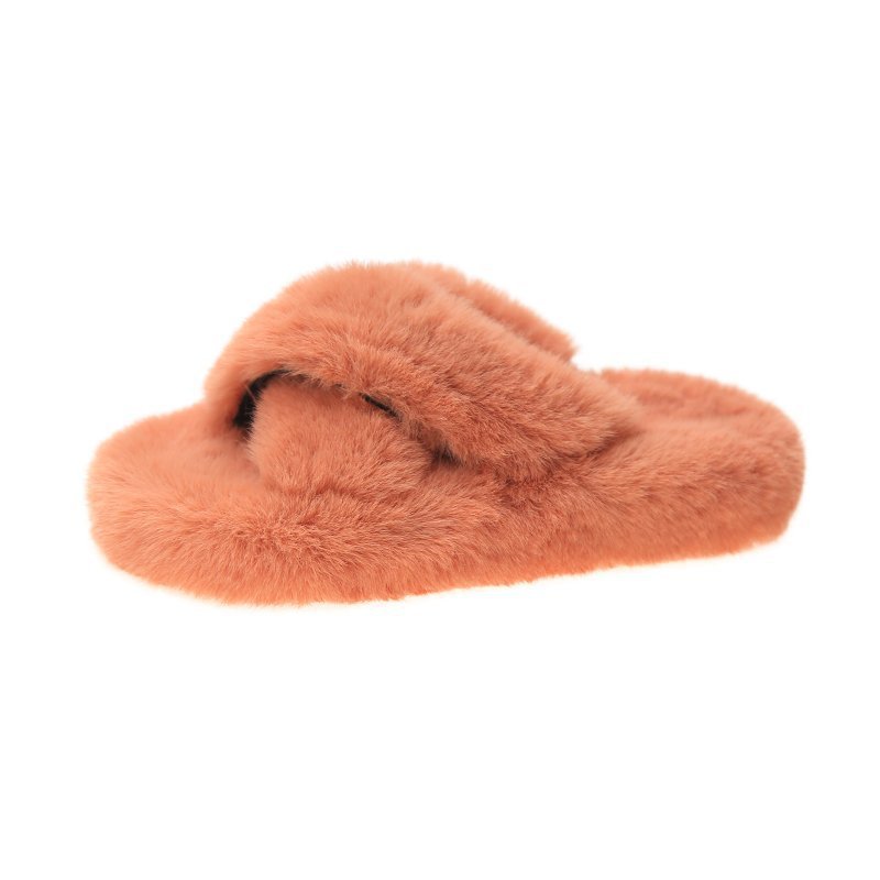 Outer Wear Cross-word Female Plush Slippers