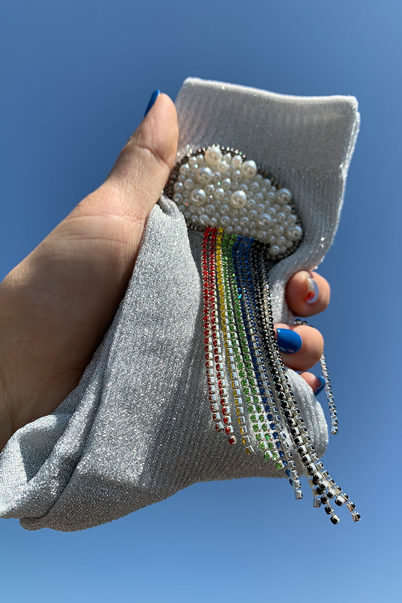 Seven-Color Rainbow Bright Silk Beaded Handmade Women's Socks