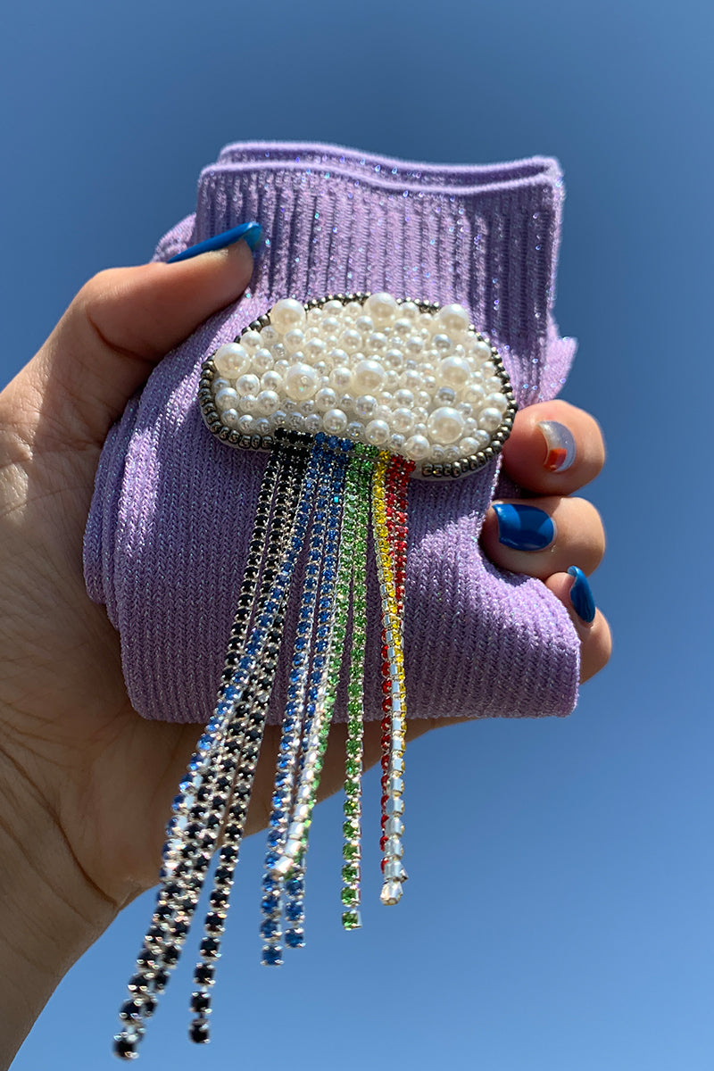 Seven-Color Rainbow Bright Silk Beaded Handmade Women's Socks