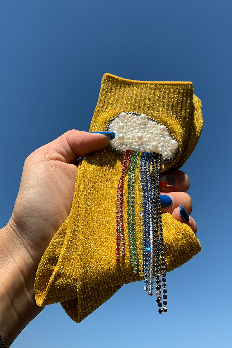 Seven-Color Rainbow Bright Silk Beaded Handmade Women's Socks